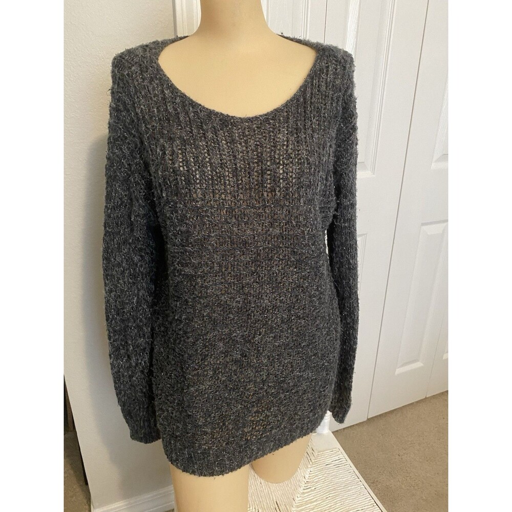 Hollister Gray Solid Open Knit Scoop Neck Pullover Sweater Long Sleeve M/L